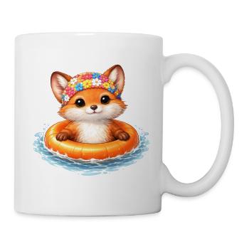 Süßer Fuchs mit Schwimmring  - Tasse - Weiß - Rechts