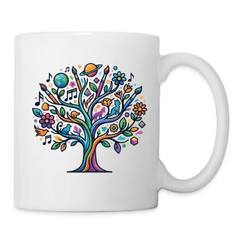 Bunter Lebensbaum Musik Kunst Natur Astro Hobbies - Tasse - Weiß - Rechts
