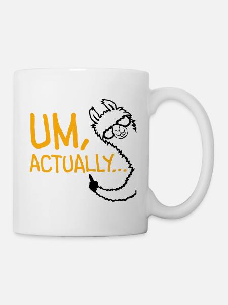 Lama Alpaka Um Actually Lustig Nerd Klugscheißer - Tasse - Weiß