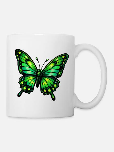 Grüner Schmetterling - Tasse - Weiß