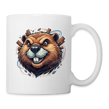 Cheerful Beaver with Wooden Accents - Mug - white - Right
