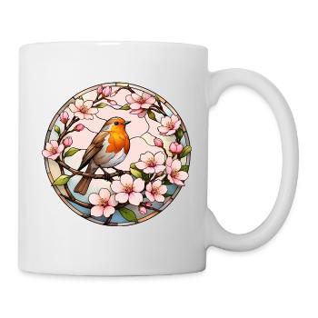 Robin with cherry blossoms spring motif - Mug - white - Right