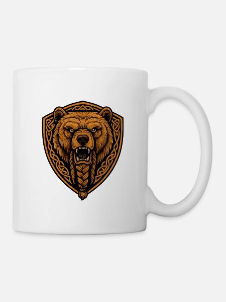 Braunbär im Schild mit Zopf - Tasse - Weiß