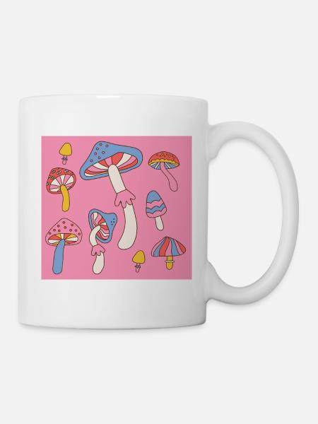 Retro Mushroom Pattern – Psychedelic 70s Design - Tasse - Weiß