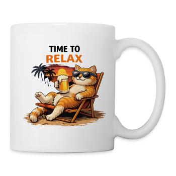 Entspannende Sonnenuntergangskatze mit Bier - Tasse - Weiß - Rechts