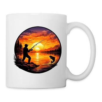 Angler silhouette at the lake at sunset - Mug - white - Right