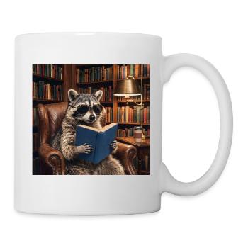 Reading raccoon in library - Mug - white - Right