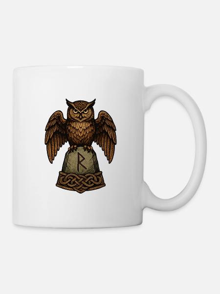 Eulenwächter am Runenstein - Tasse - Weiß