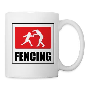 Fencing signage: silhouettes in the middle of a duel - Mug - white - Right