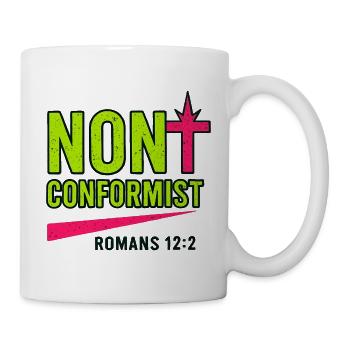 Christliche Popkunst Römer 12:2 Neon-Design - Tasse - Weiß - Rechts