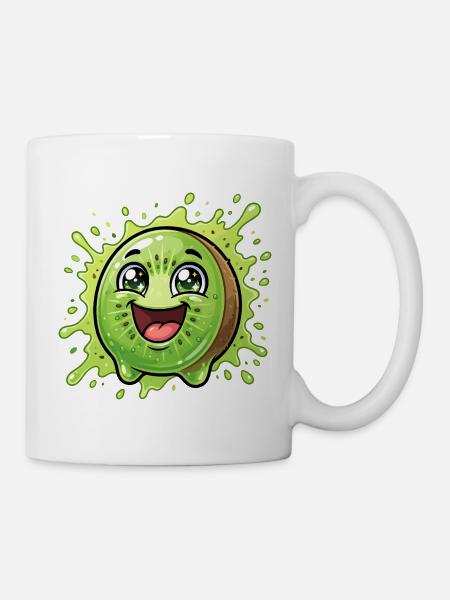 Fröhlicher Kiwi-Splash Cartoon - Tasse - Weiß