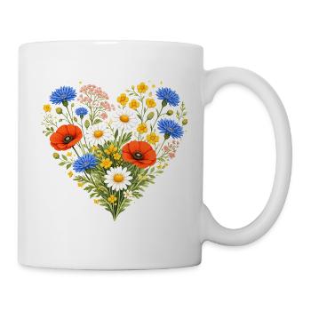 Wildblumen Herz Bunt Natur Floral Design  - Tasse - Weiß - Rechts