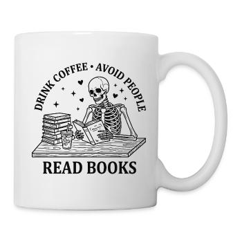 Boire du café, lire, lire, livres, chemise squelette drôle, - Mug blanc - blanc - Droite