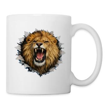 Ruige Leeuw durchbricht Papier - Tasse - Weiß - Rechts