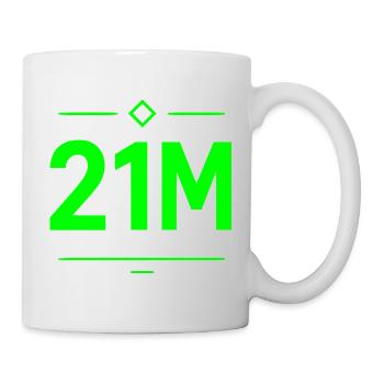 21M Bitcoin Schriftzug Neon Grün Motiv Limit - Tasse - Weiß - Rechts