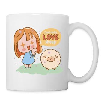 Ich liebe Schafe Cartoon-Mädchen - Tasse - Weiß - Rechts