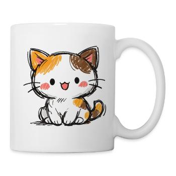 Kleines Glücks Kätzchen Cartoon - Tasse - Weiß - Rechts