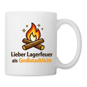 Lagerfeuer gegen Großstadtlicht - Tasse - Weiß - Rechts