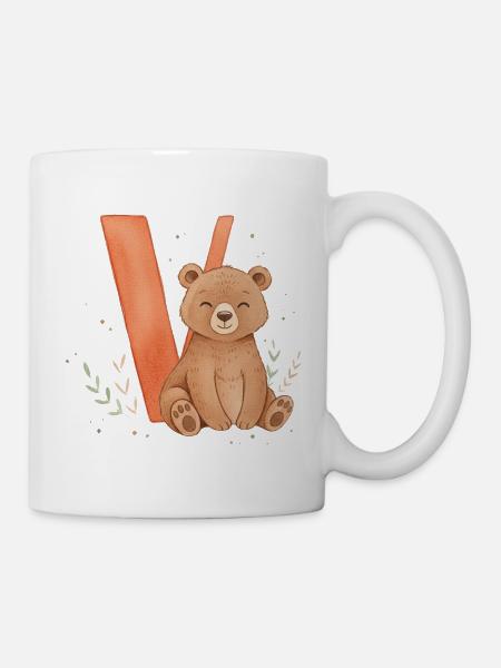 Niedlicher Bär mit V - Tasse - Weiß