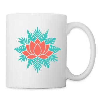 Lotus corail aux feuilles sarcelle - Mug blanc - blanc - Droite