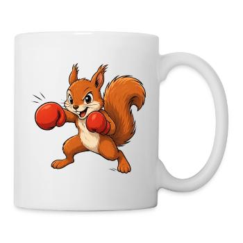 Boxendes Eichhörnchen Cartoon Spaß Motiv  - Tasse - Weiß - Rechts