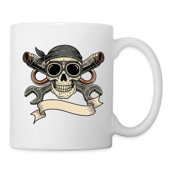 Motorrad Biker V-Twin Motor Skull Rocker Pirat - Tasse - Weiß - Rechts