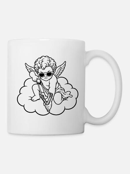 Wütender Cherub mit Steinschleuder - Tasse - Weiß