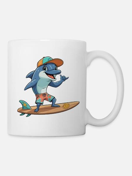 Surfer Delfin Strandlook - Tasse - Weiß