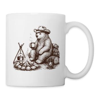 Cool bear at the campfire camping motif - Mug - white - Right