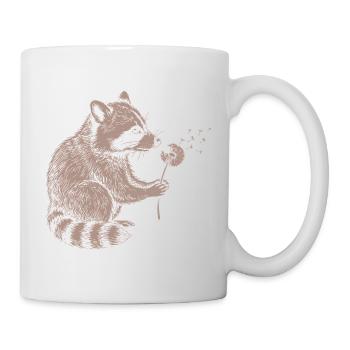 Whimsical Raccoon Dandelion Vintage Sketch Animal - Tasse - Weiß - Rechts