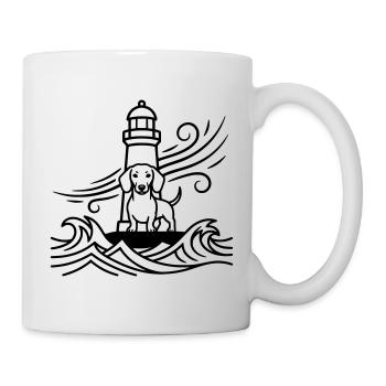 Dackel Sturm Leuchtturm Meer - Tasse - Weiß - Rechts