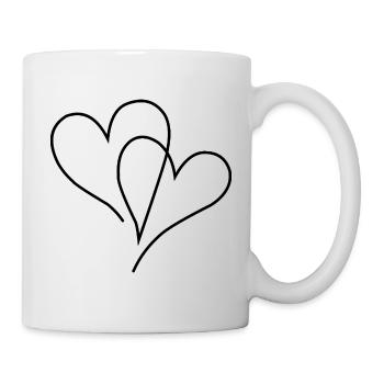 Deux cœurs dans le dessin au trait minimaliste - Mug blanc - blanc - Droite