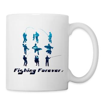 Silhouetten des Anglers Fishing forever - Tasse - Weiß - Rechts