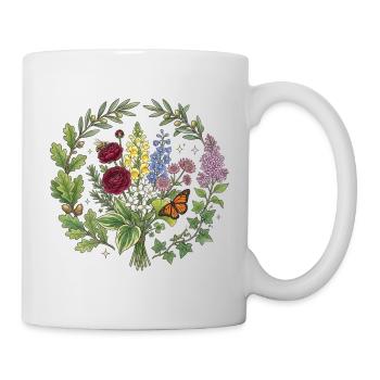 Bouquet floral avec papillon orange - Mug blanc - blanc - Droite