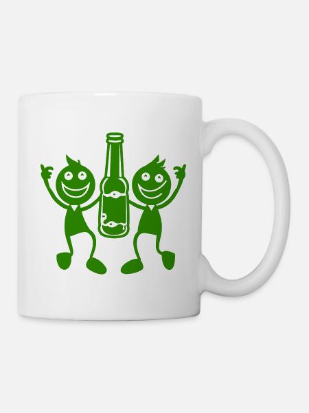 Grünes Duo mit Bierflasche - Tasse - Weiß