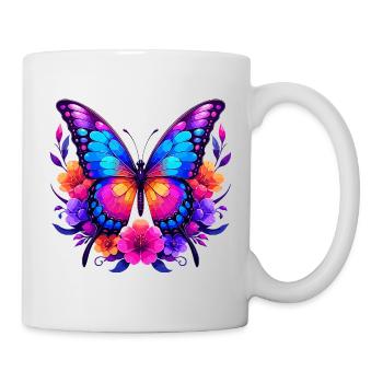 Rainbow Butterfly in Floral Wreath - Mug - white - Right