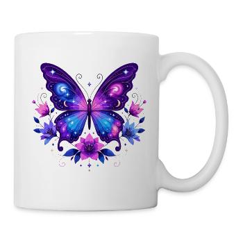 KosmosSchmetterling im Blütenkranz - Tasse - Weiß - Rechts