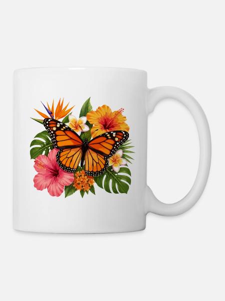 Monarchenschmetterling Tropenblüte - Tasse - Weiß