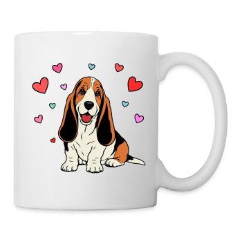Basset-Hound_Hund_sitzendd_Herz_farbig - Tasse - Weiß - Rechts