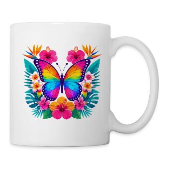 Bunter Tropen-Schmetterling - Tasse - Weiß - Rechts