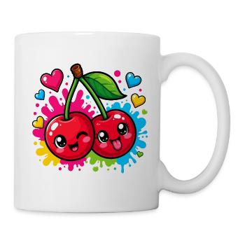 Kirschen Neon-Splash Cartoon - Tasse - Weiß - Rechts