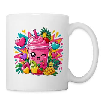 Kawaii Pink Smoothie with Fruits - Mug - white - Right