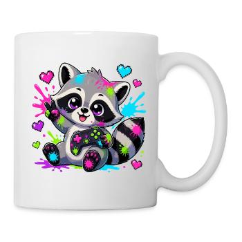 Colorful Raccoon with Controller - Mug - white - Right