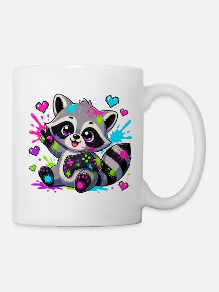 Bunter Raccoon mit Controller - Tasse - Weiß