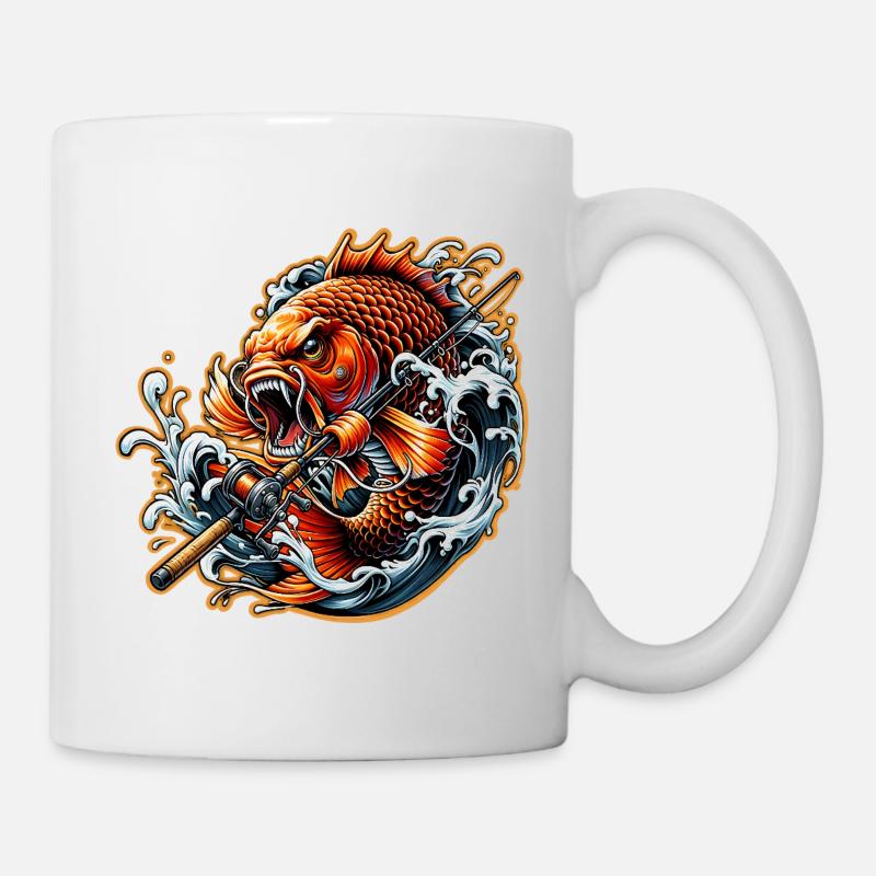 Fisch Mit Angel - Tasse - Weiß