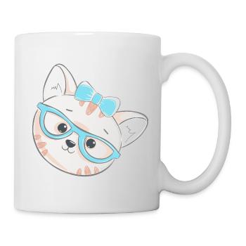 Mignon chaton geek avec des lunettes et un nœud - Mug blanc - blanc - Droite