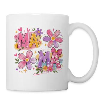 MAMA Grandes Fleurs et Nœud Rose | Style Rétro - Mug blanc - blanc - Droite