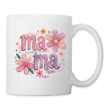 MAMA Grandes Fleurs et Nœud Rose | Style Rétro - Mug blanc - blanc - Droite