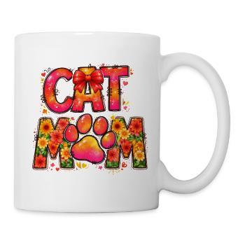 Cat Mom Katzenmama Blumen Pfote Schleife Design - Tasse - Weiß - Rechts
