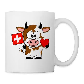 Kuh mit Schweizer Flagge und Herz - Tasse - Weiß - Rechts